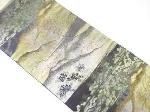 引箔　遠山に菊・紅葉・笠松模様織り出し袋帯（着用可）